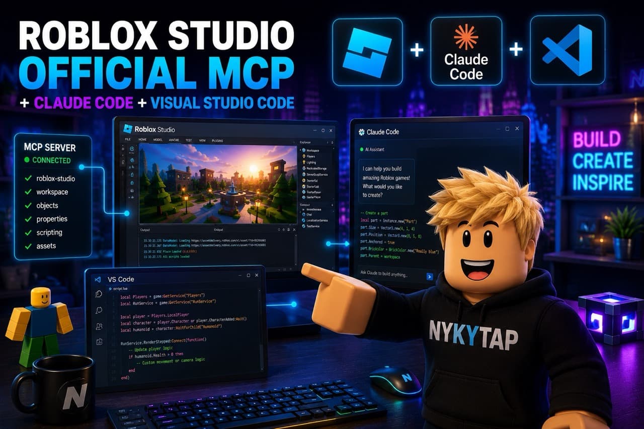 Nykyta building a Roblox game using Roblox Studio's official MCP connected to Claude Code in VS Code