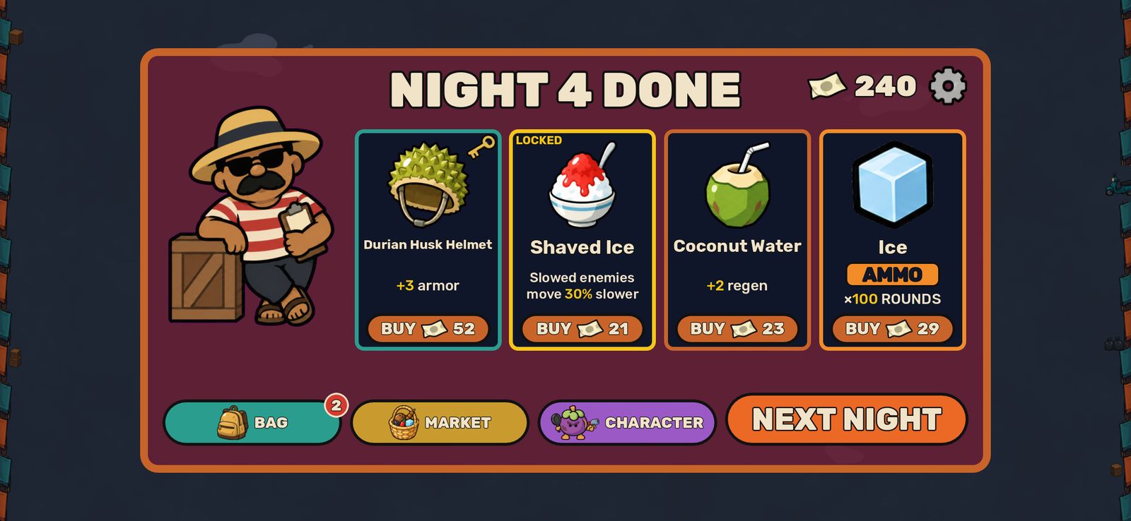 The Broker between nights, selling items and a pack of ice ammo