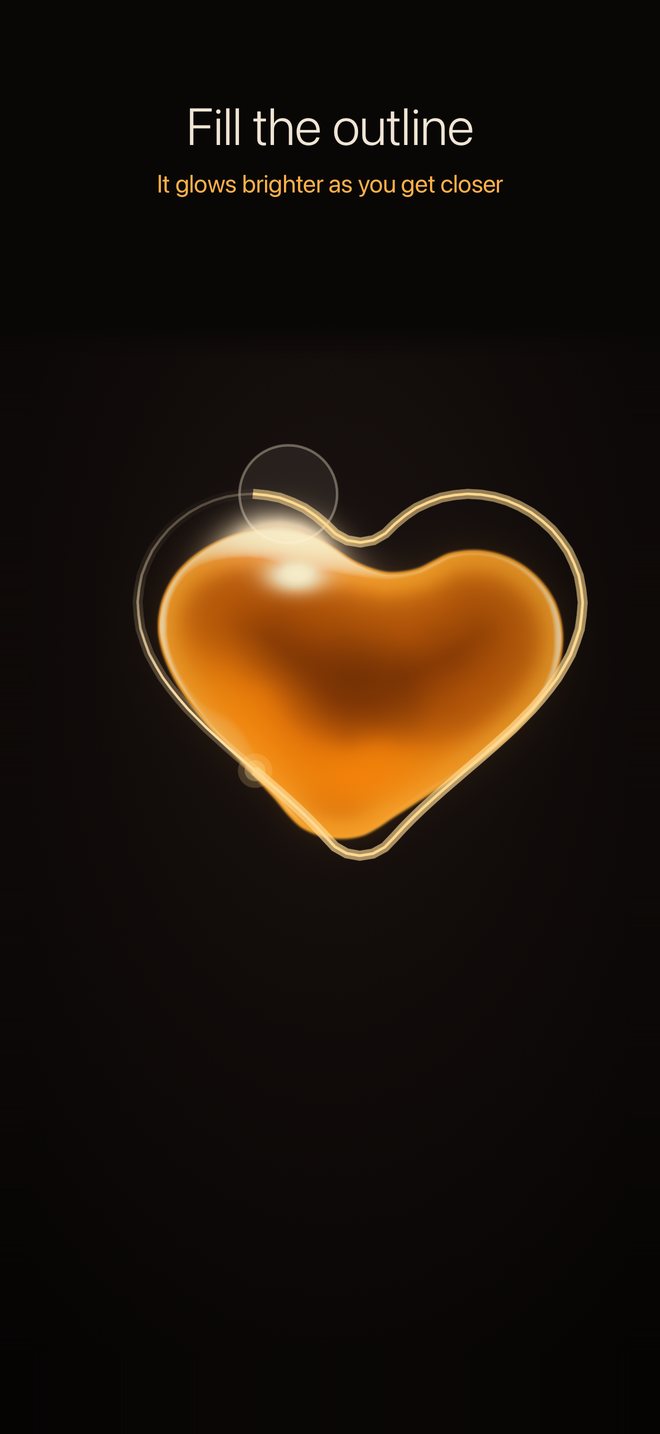 The jelly filling a heart outline that glows where it touches